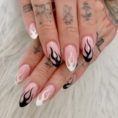 Pink Flame Contrast Nails