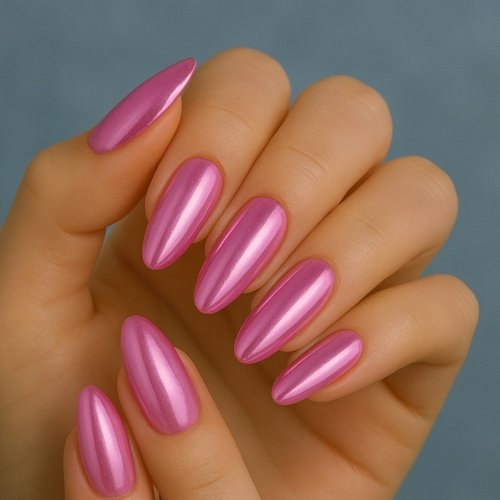 Pink Chrome Almond Nails