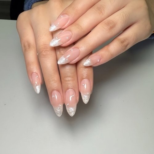 Soft Pink Crystal French Tips
