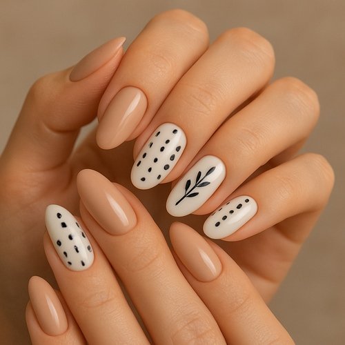 Elegant Nude & Dotted Nails