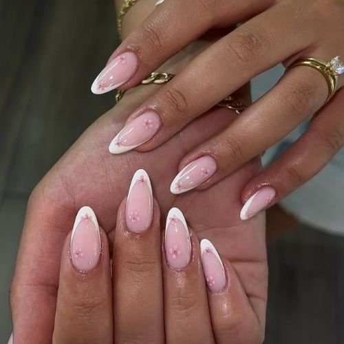 Soft Pink French Blossom Nails