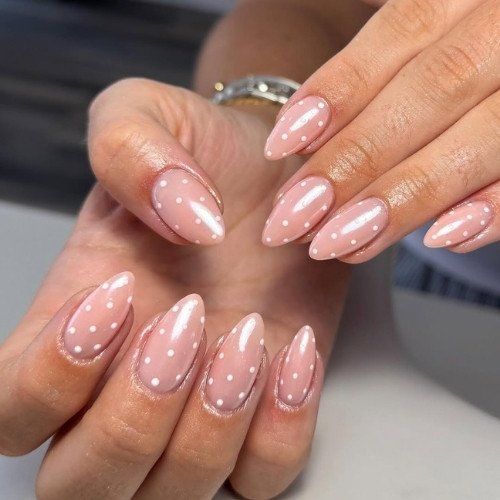 Pink Polka Dot Almond Nails