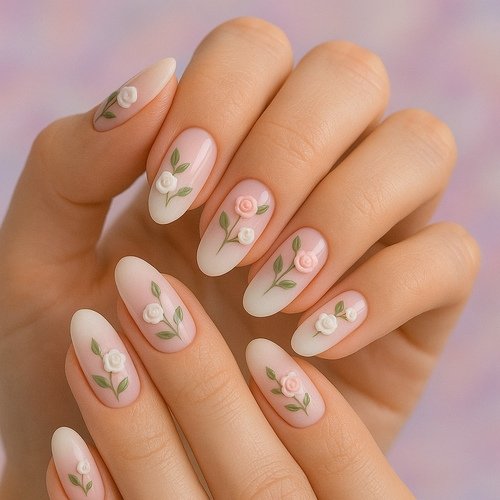 Delicate Floral Matte Nails