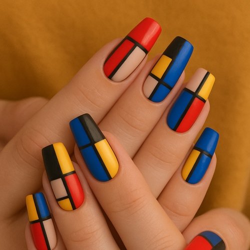 Bold Geometric Color Block Nails
