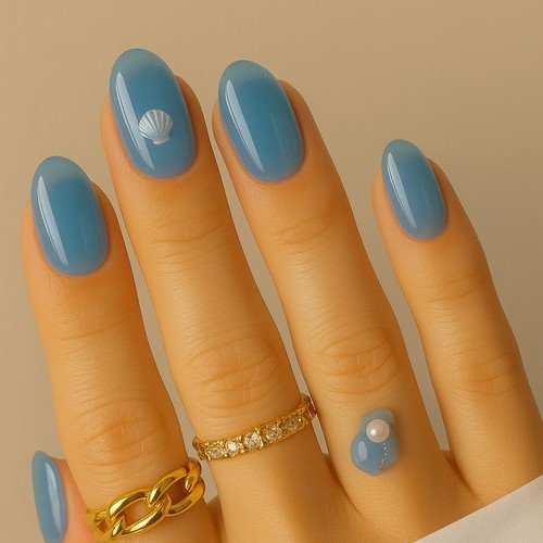 Ocean Blue Sheer Nails