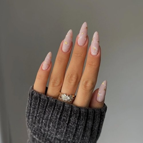Milky Pink Gold Fleck Nails