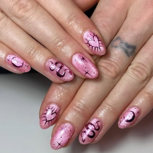 Pink Mystic Symbol Nails