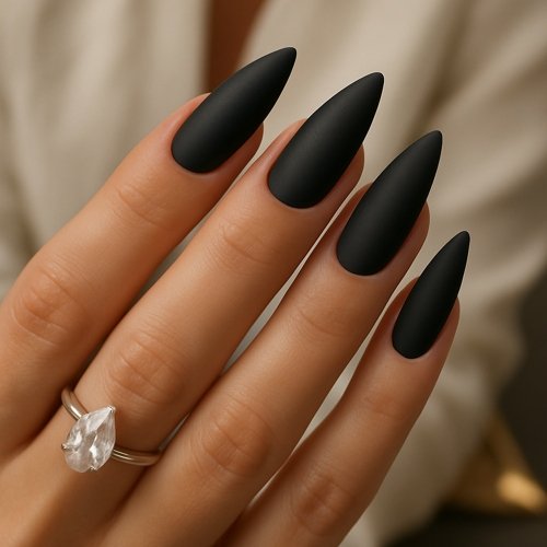Classic Black Matte Stiletto Nails