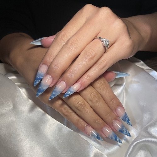 Blue Wave Stiletto Nails