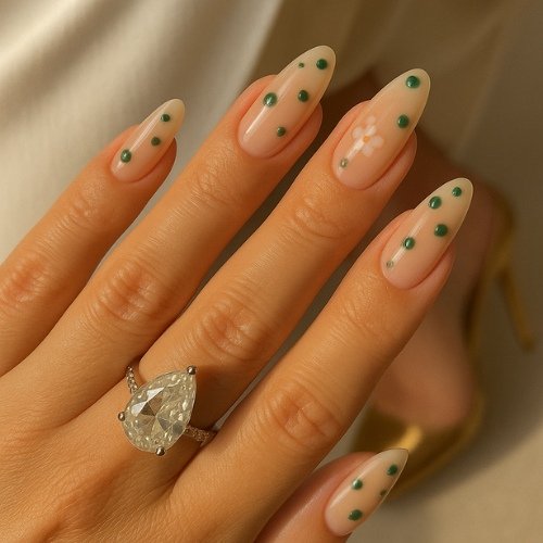 Green Dewdrop Neutral Nails