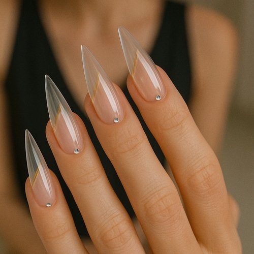 Clear Stiletto Nails with Minimal Art