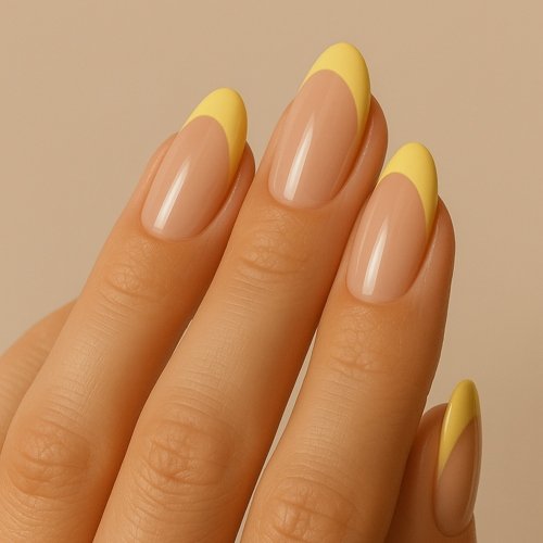 Butter Yellow Tips on Almond Nails