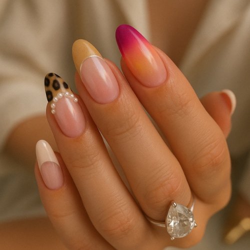Maximalist Mismatched French Nails