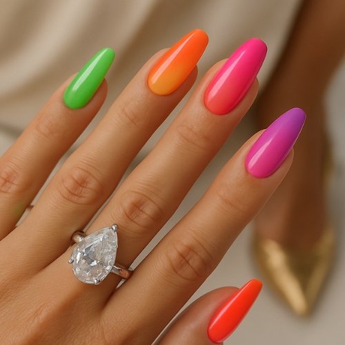 Neon Mismatched Nails