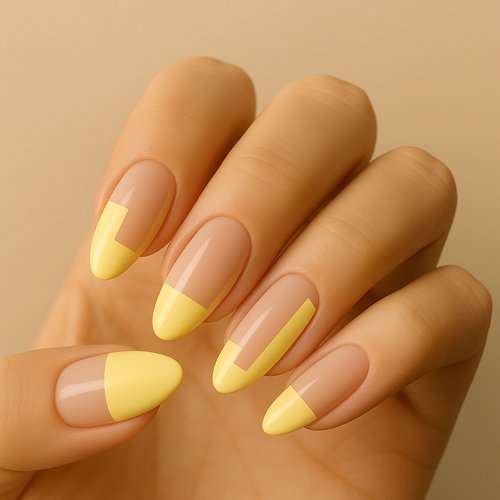 Butter Yellow Nails with Negative Space