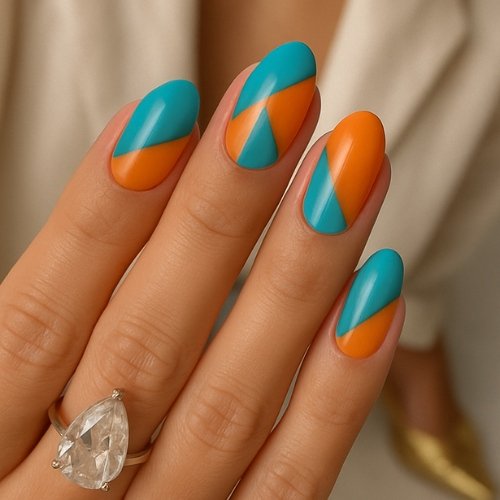 Turquoise and Tangerine Nails