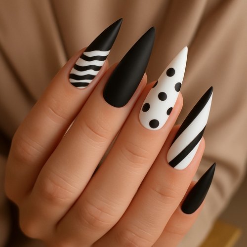 Black and White Stiletto Nails