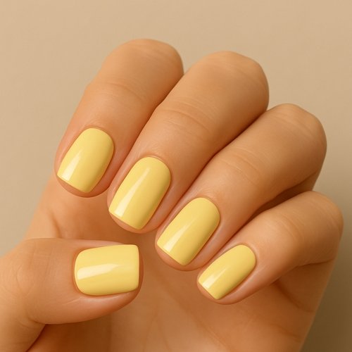 Short Square Nails with Butter Yellow