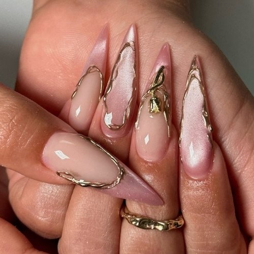 Golden Edge Stiletto Nails