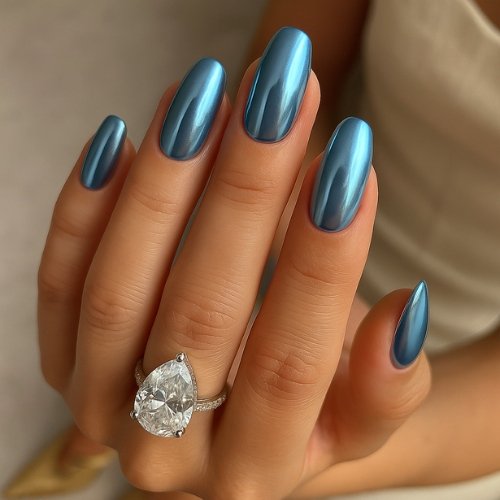 Frozen Blue Chrome Nails
