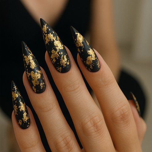 Gold Foil Stiletto Nails