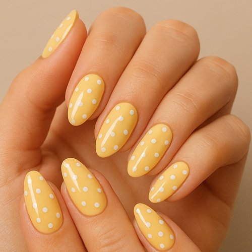 Butter Yellow with White Polka Dots
