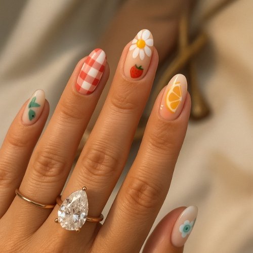 Mismatched Picnic Nails
