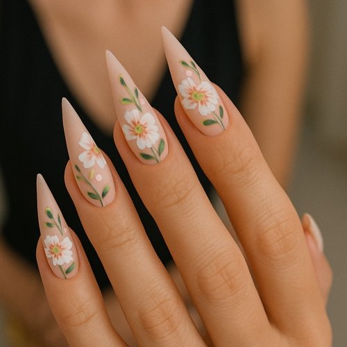 Floral Stiletto Nails