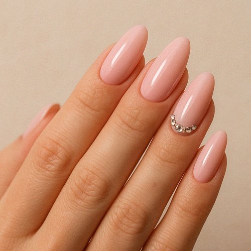 Pink Nails with Rhinestones