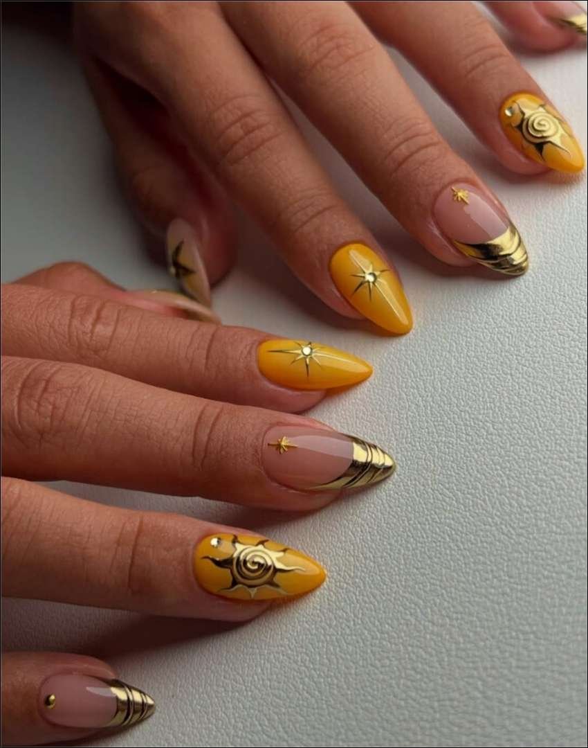 Golden Sunburst Nails