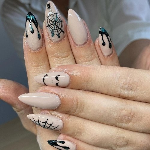 Spooky Web Drip Nails