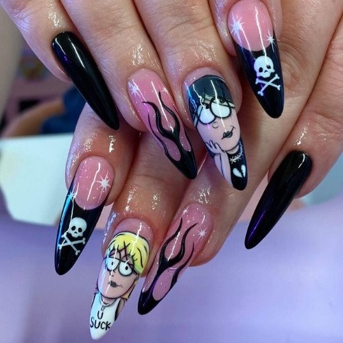 Cartoon Goth Nails