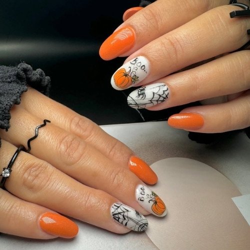 Pumpkin Web Halloween Nails