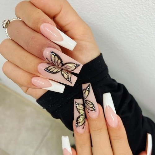 Golden Butterfly Nails