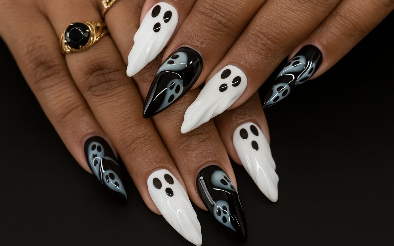 Black and White Halloween Nails
