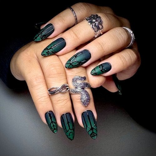 Dark Gothic Crackle Nails