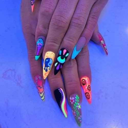 Neon Glow-In-The-Dark Halloween Nails