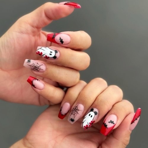 Spooky Red French Tip Halloween Nails