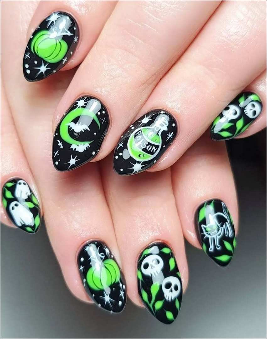Wicked Green Halloween Nails