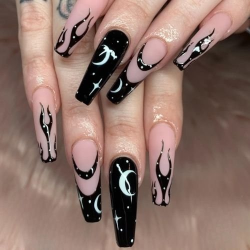 Mystic Moon and Flame Nails