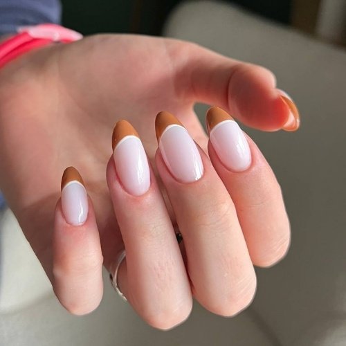 Caramel Crescent French Nails