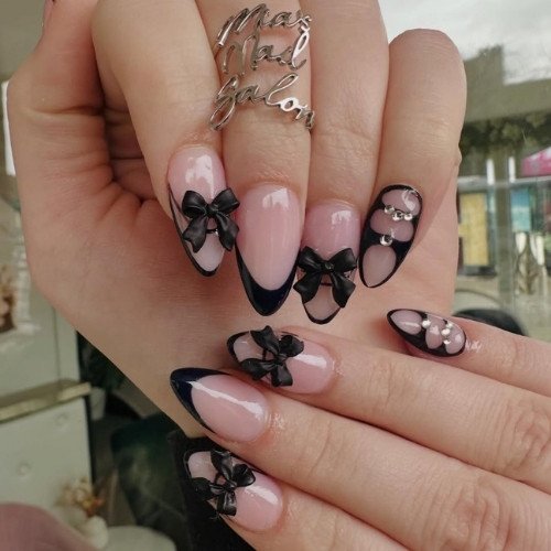 Black Bow French Nails