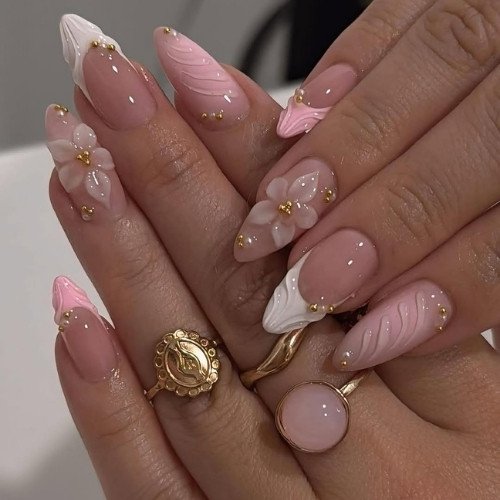 Blush 3D Flower Nails