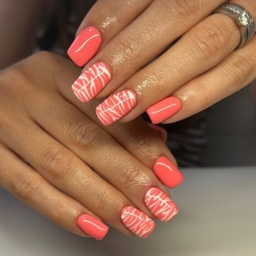 Coral Zebra Accent Nails