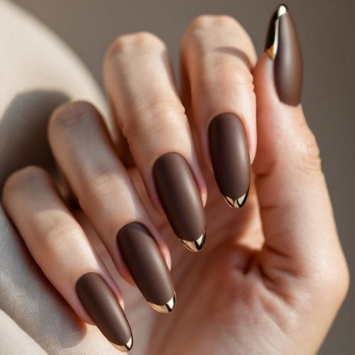 Matte Brown Gold Nails
