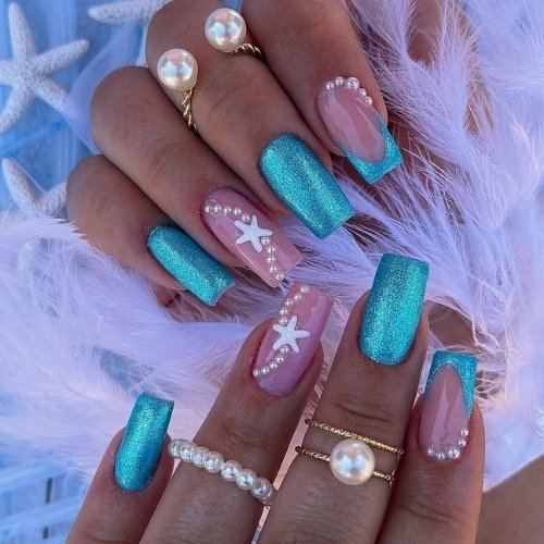 Mermaid Sparkle Starfish Nails