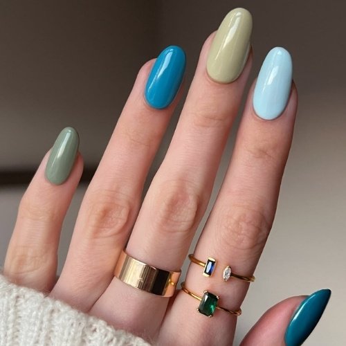 Muted Coastal Color Block Nails
