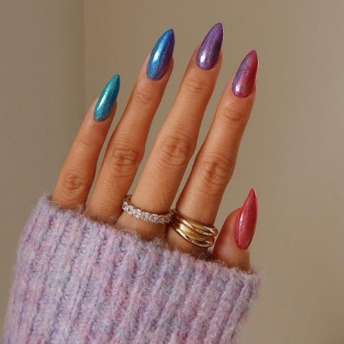 Ocean Chrome Gradient Nails