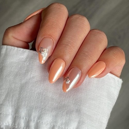 Peach Floral Nails
