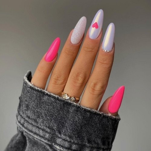 Pink Chrome Accent Nails